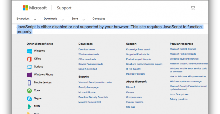 how to enable javascript microsoft support page